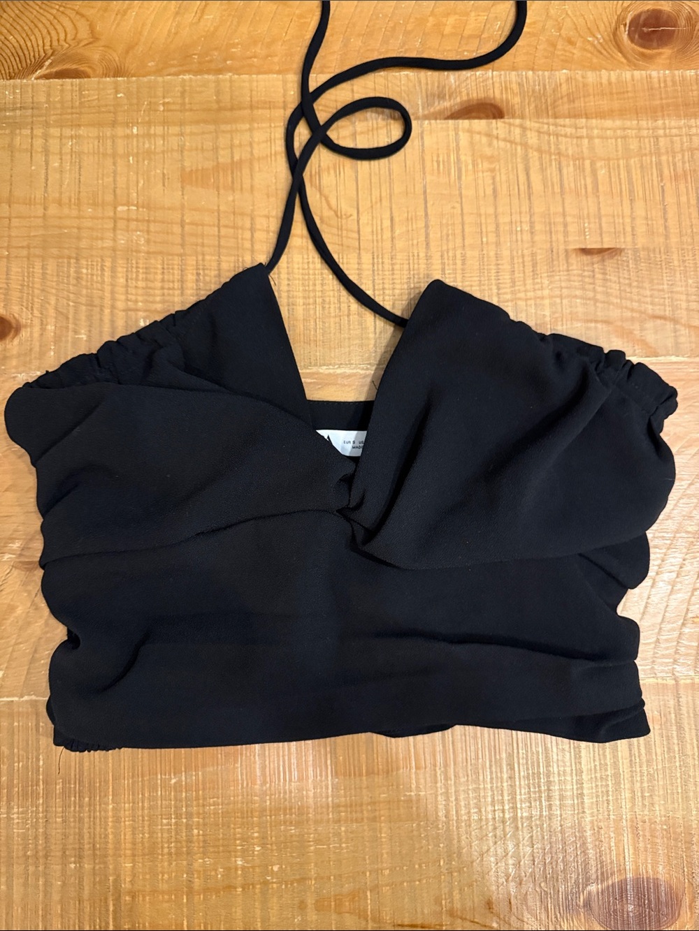 Zara Black Halter Ruched Crop Top